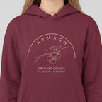 Close-up of the Armagh Blossom hoodie chest design