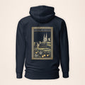 Armagh Heritage Hoodie in navy on a warm ivory background