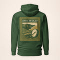 Clare Heritage Hoodie in Irish forest green on a warm ivory background