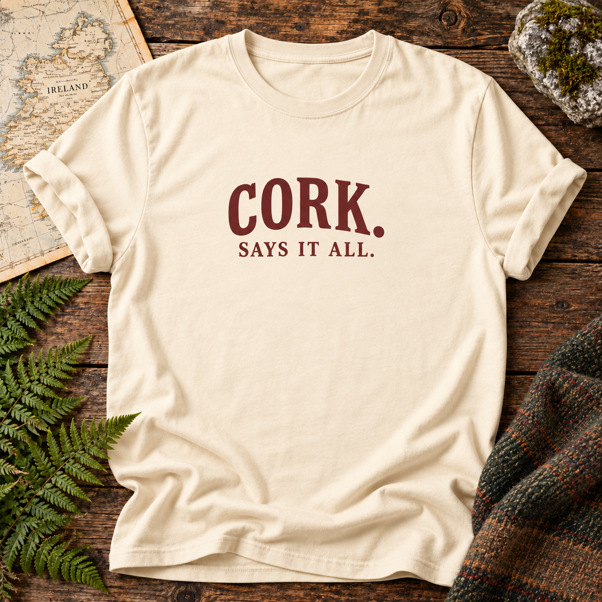 Cork Says It All T-Shirt in Ivory, front flatlay