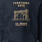Close-up of the Derry Ferryquay Gate hoodie chest design