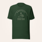 Donegal Fanad Head forest green T-shirt on warm ivory background