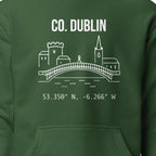 Close-up of the Dublin Castle & Skyline hoodie chest design
