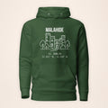 Dublin Malahide forest green hoodie on a warm ivory background