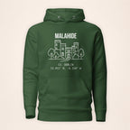 Dublin Malahide forest green hoodie on a warm ivory background