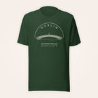 Dublin Ha’penny Bridge forest green T-shirt on warm ivory background