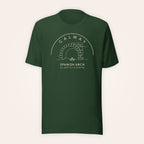 Galway Spanish Arch & Claddagh forest green T-shirt on warm ivory background