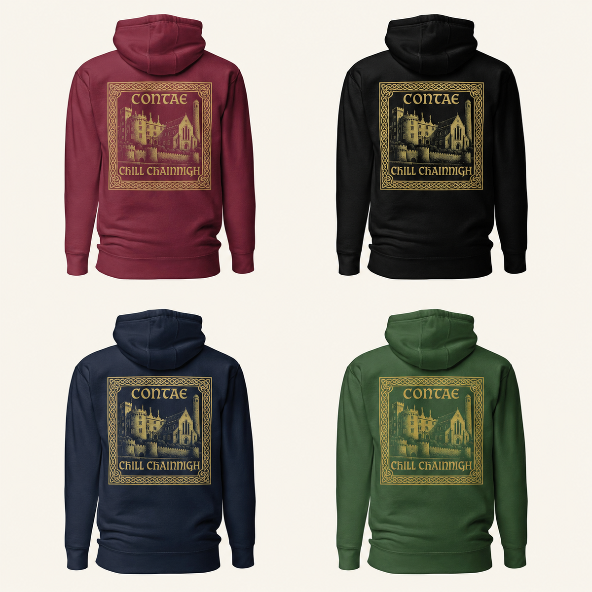 Kilkenny Heritage Hoodie back print in maroon, black, navy and Irish forest green