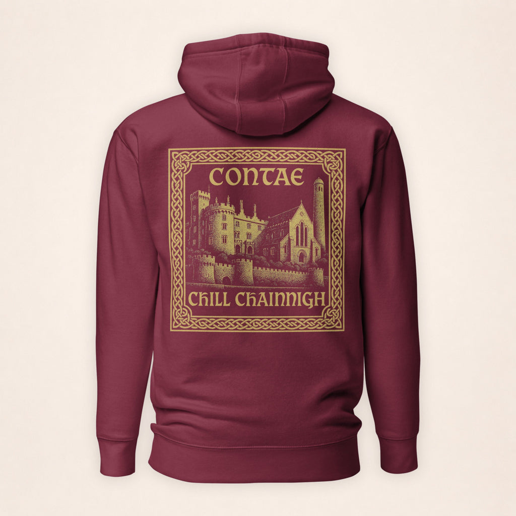Kilkenny Heritage Hoodie in maroon on a warm ivory background