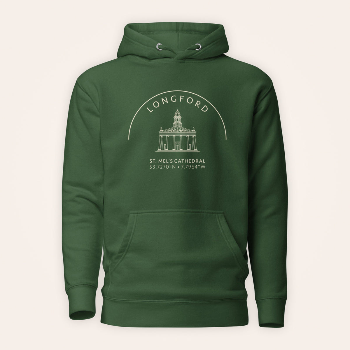 Longford St. Mel’s Cathedral Hoodie in Irish Forest Green — front product view
