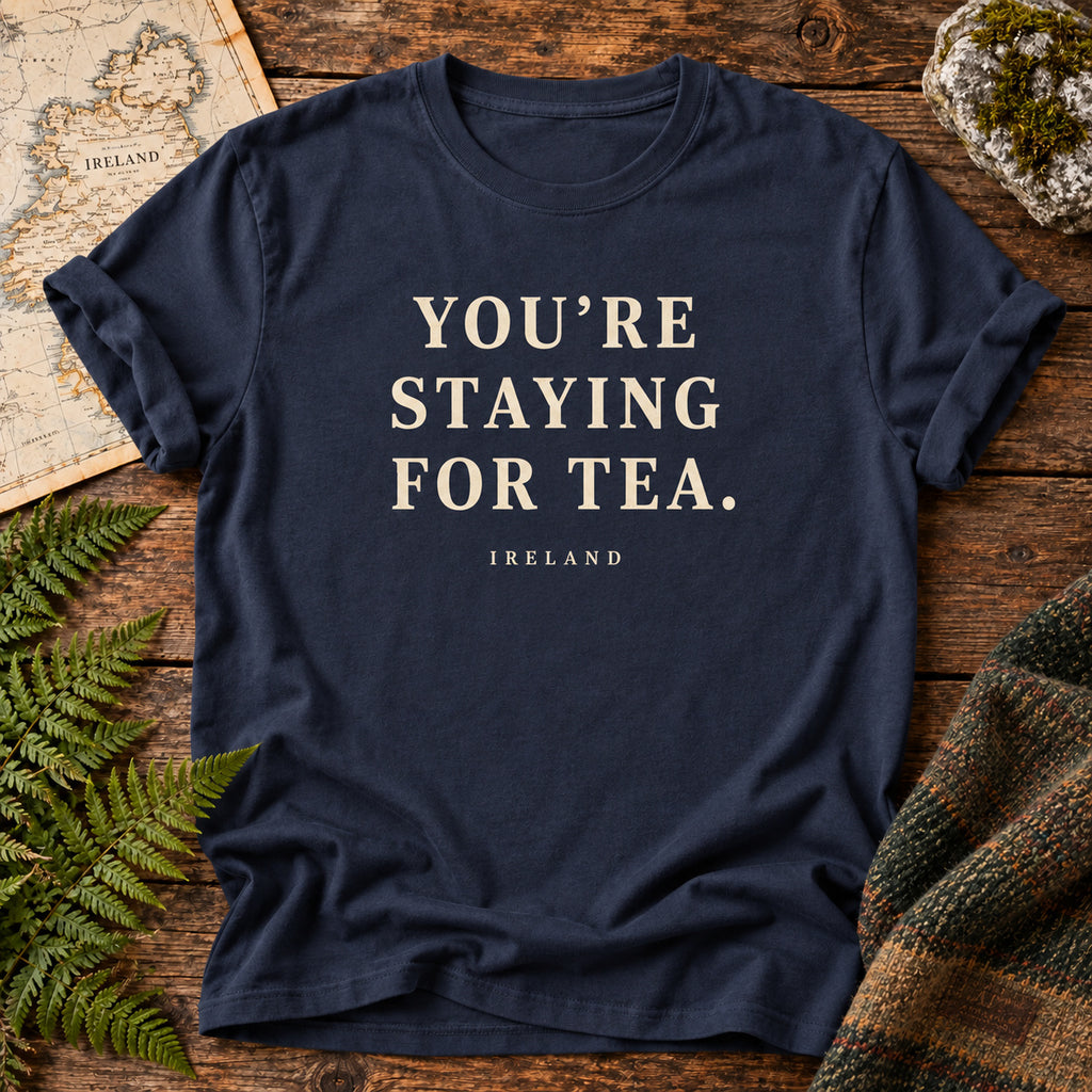 You're Staying for Tea Ireland T-Shirt in Navy, front flatlay