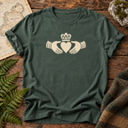 Claddagh Mark Ireland T-Shirt in Blue Spruce, front flatlay