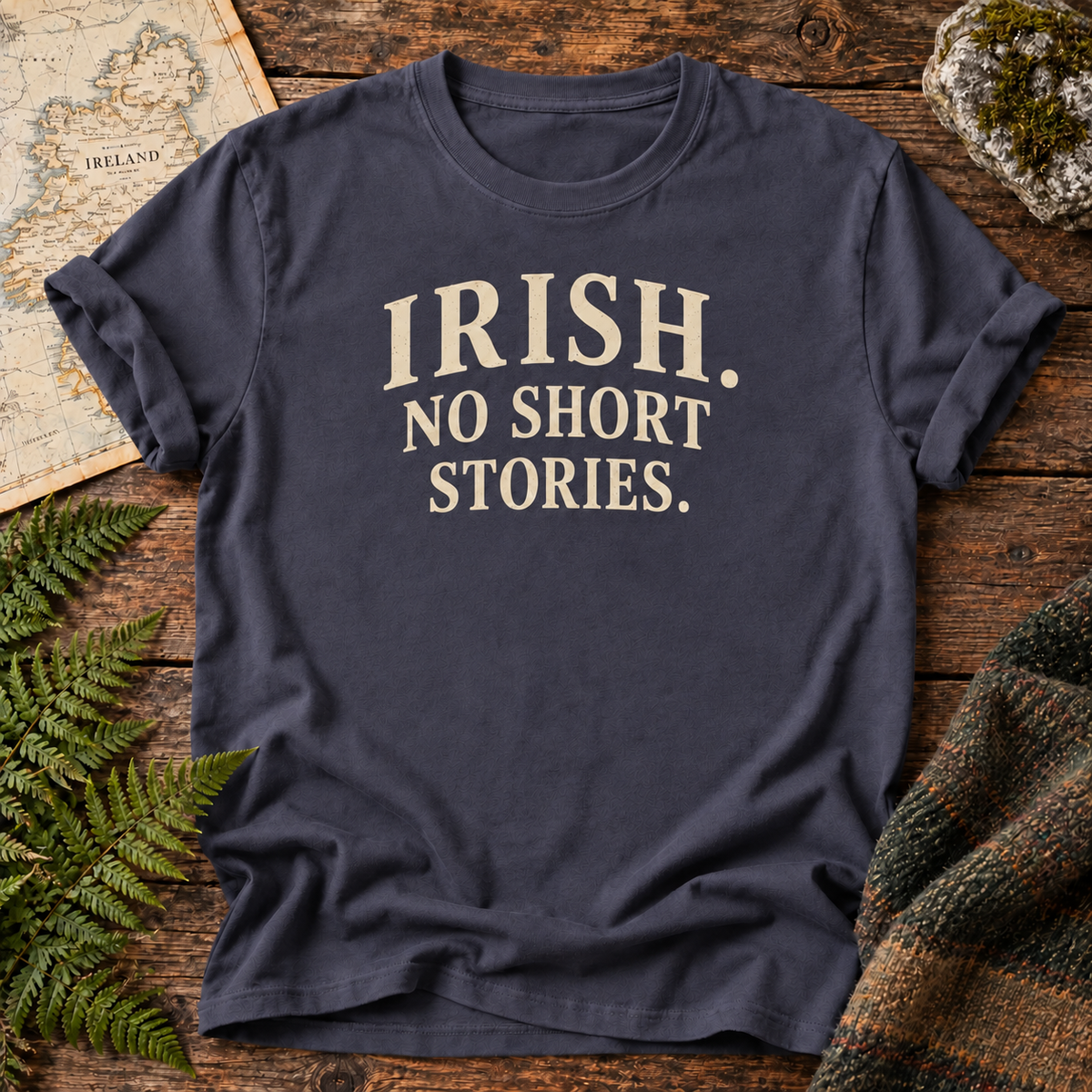 No Short Stories Ireland T-Shirt in Navy, front flatlay