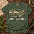 Where the Story Started T-Shirt — Moss — Áit Standard Catalog Mockup v1